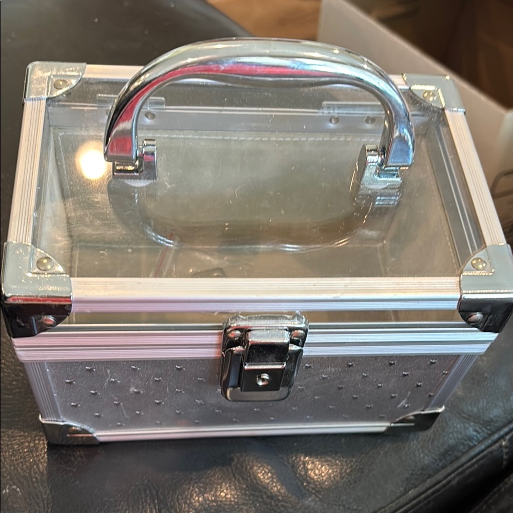 Silver and Clear Cosmetics Storage Box with Handle